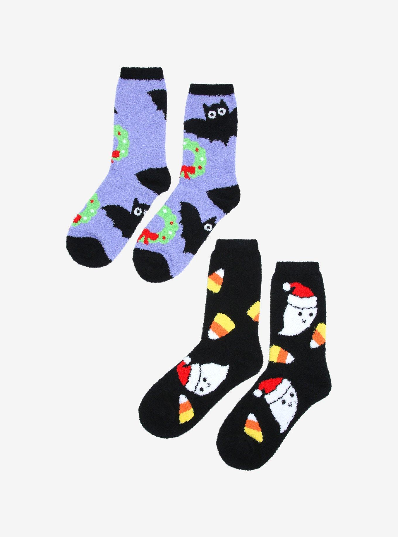 Halloween Christmas Icons Fuzzy Socks 2 Pair, , alternate