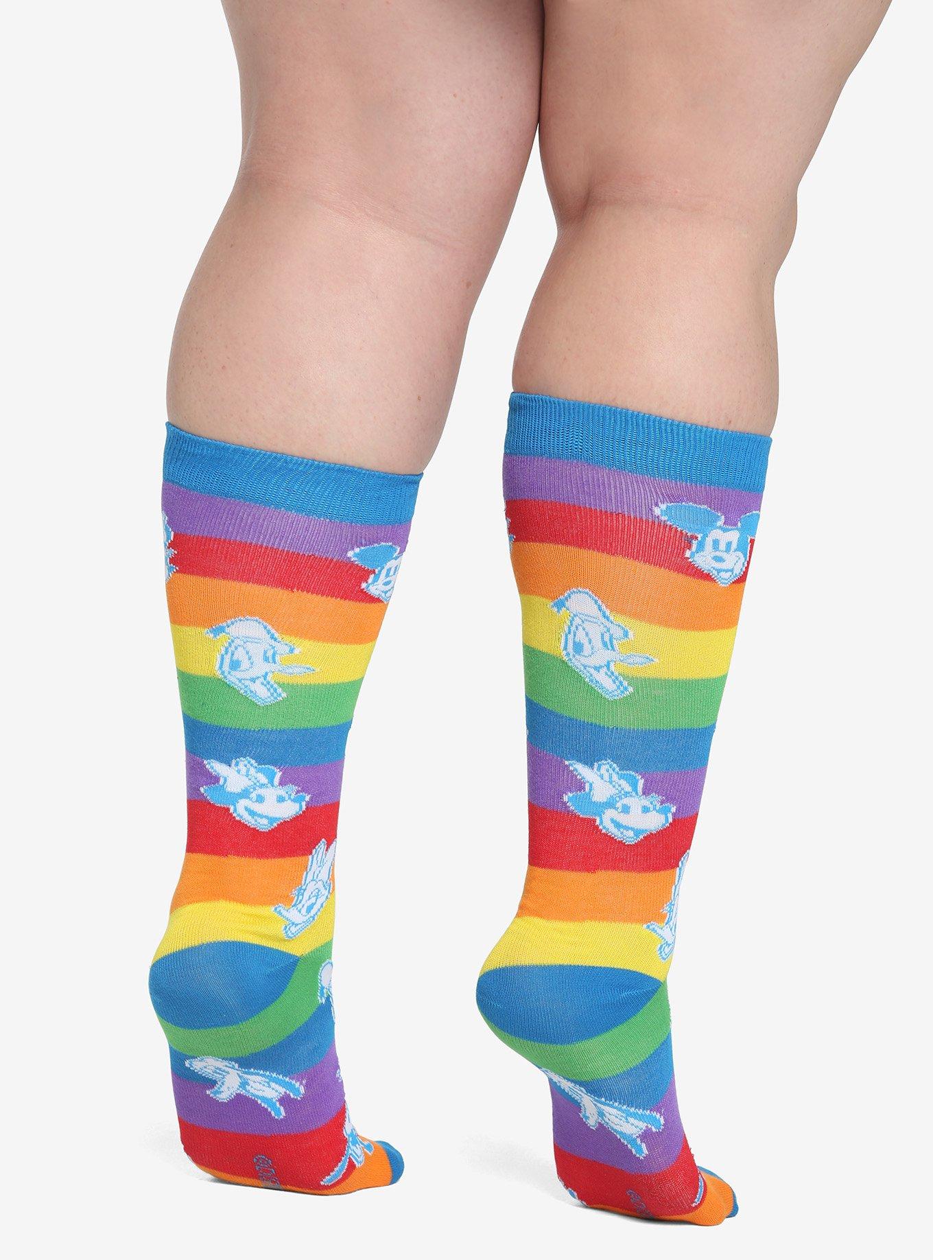 Disney Mickey Mouse & Friends Rainbow Stripe Knee-High Socks, , alternate