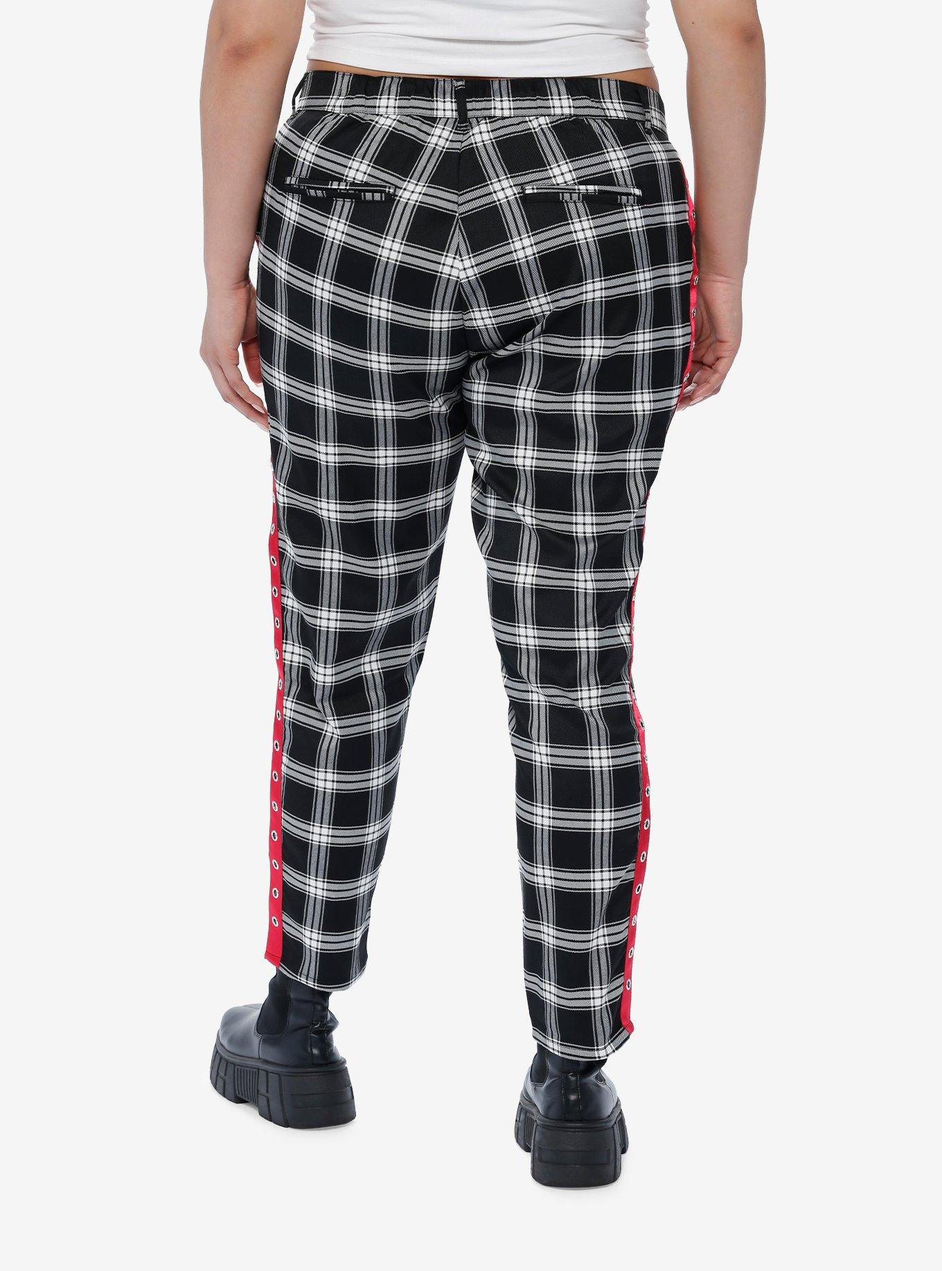 Black & White Plaid Grommet Pants Plus Size, , hi-res
