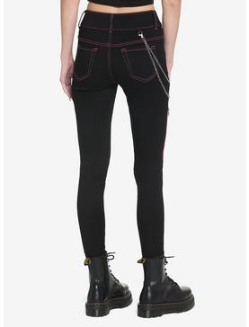 Black & Pink Zipper Super Skinny Jeans, , hi-res