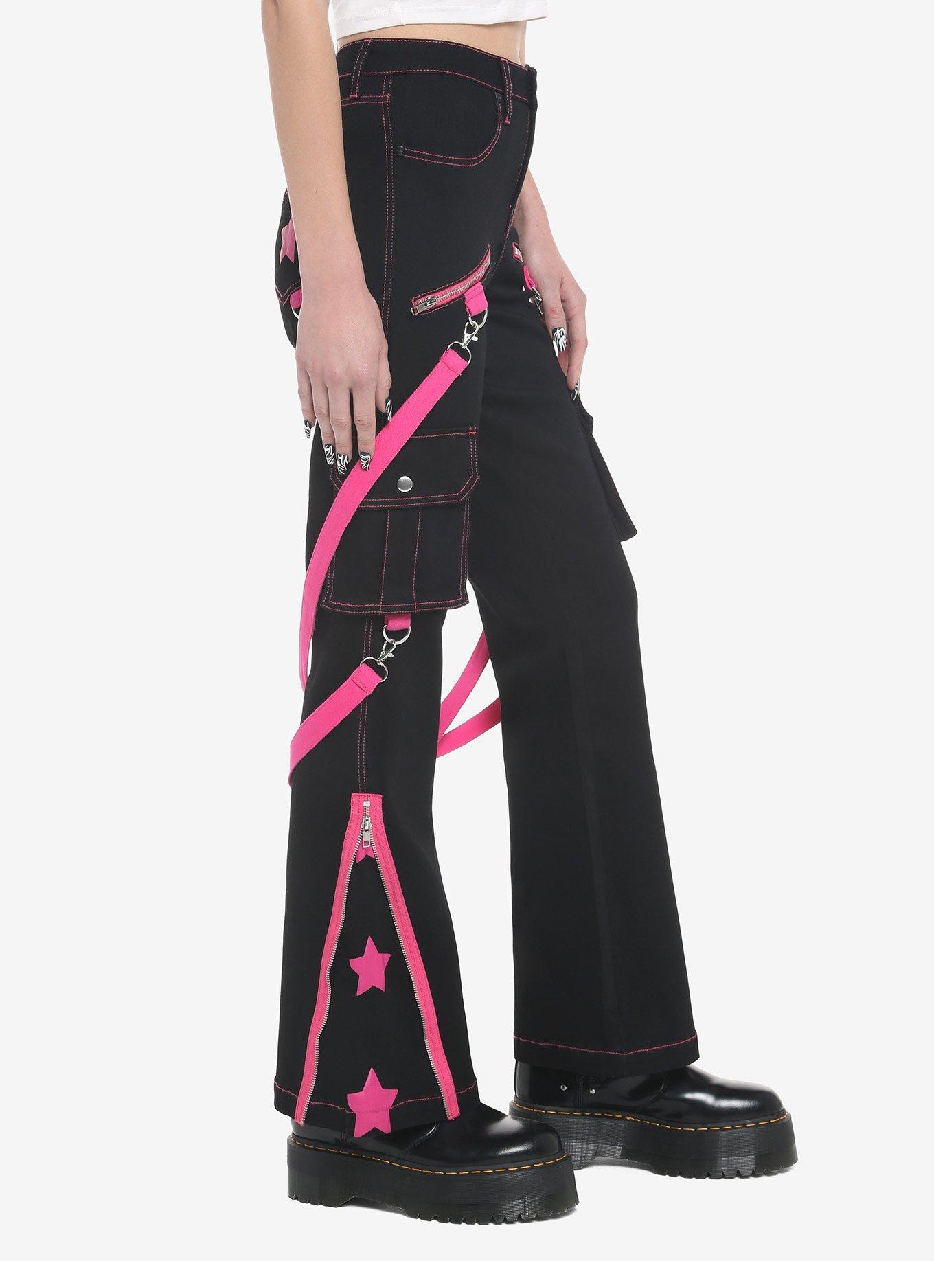 HOT TOPIC BLACK PINK STARS SUSPENDER GIRLS CARGO PANTS SIZE 9 NEW