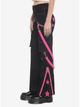 Pink Stars Suspender Girls Cargo Pants, BLACK  PINK, alternate
