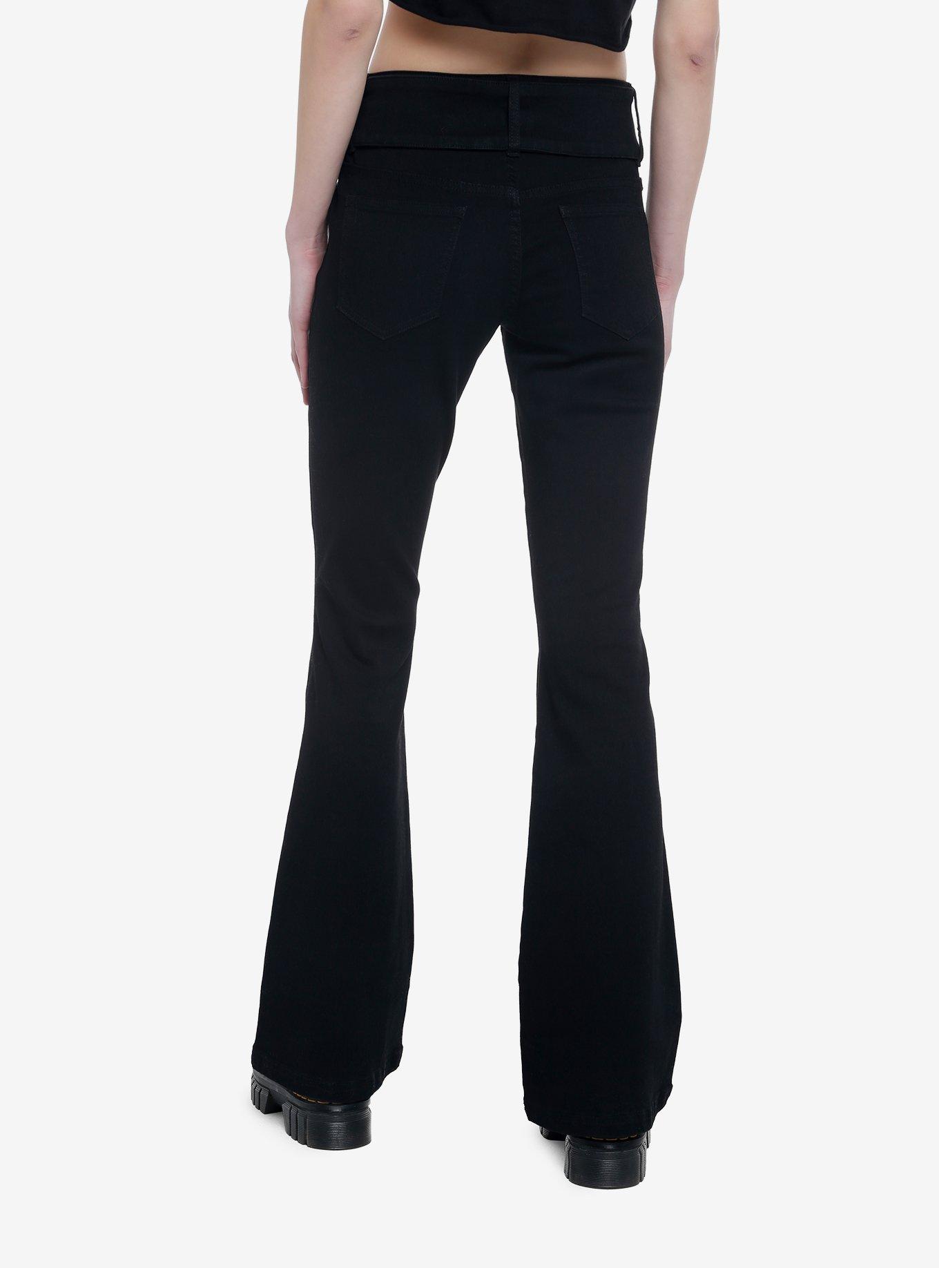 Black Low Rise Flare Denim Pants, BLACK, alternate