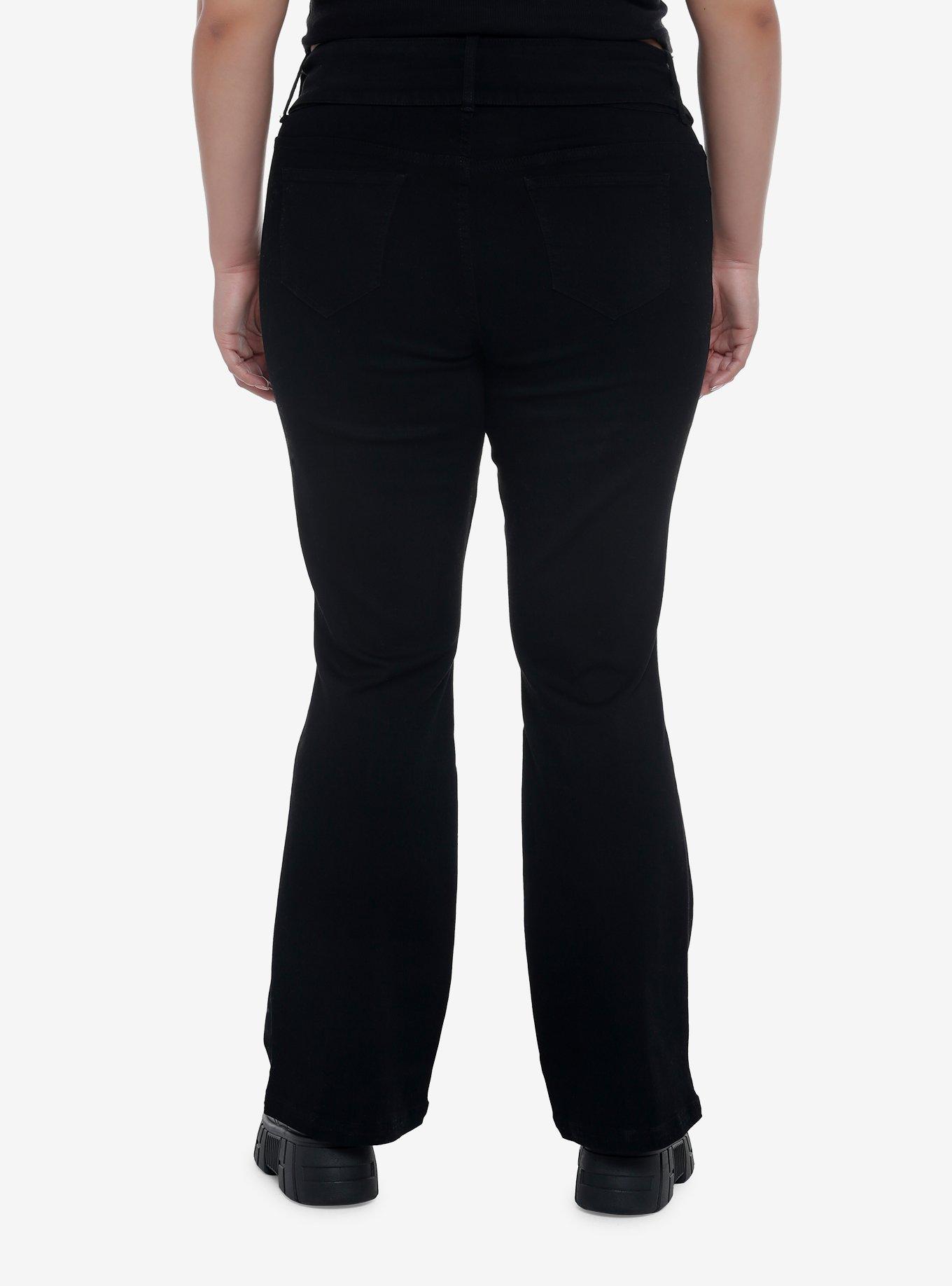 Black Low Rise Flare Denim Pants Plus Size, , hi-res