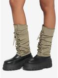 Olive Green Lace-Up Leg Warmers, , alternate