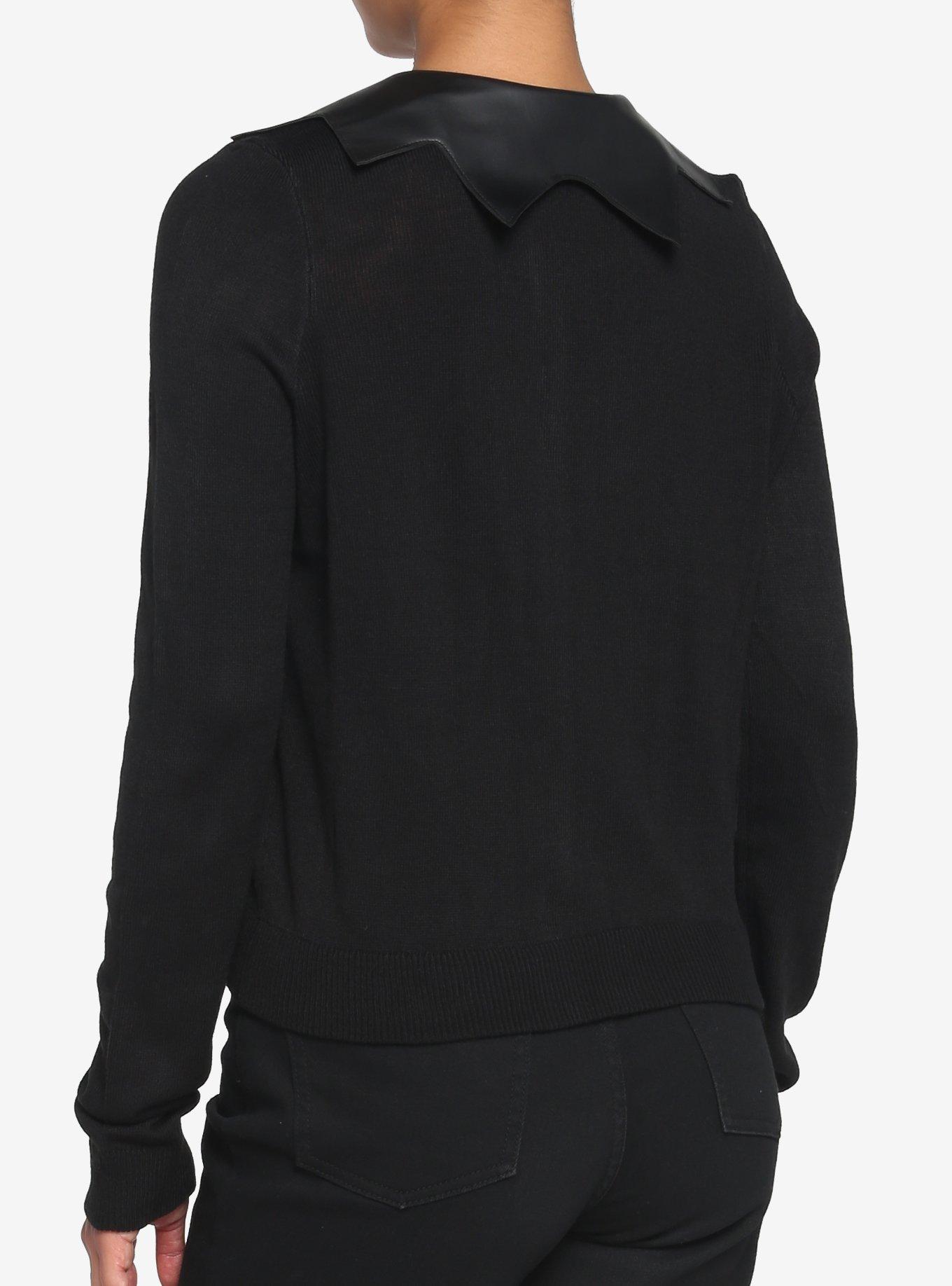 Black Bat Wing Collar Girls Cardigan, BLACK, alternate