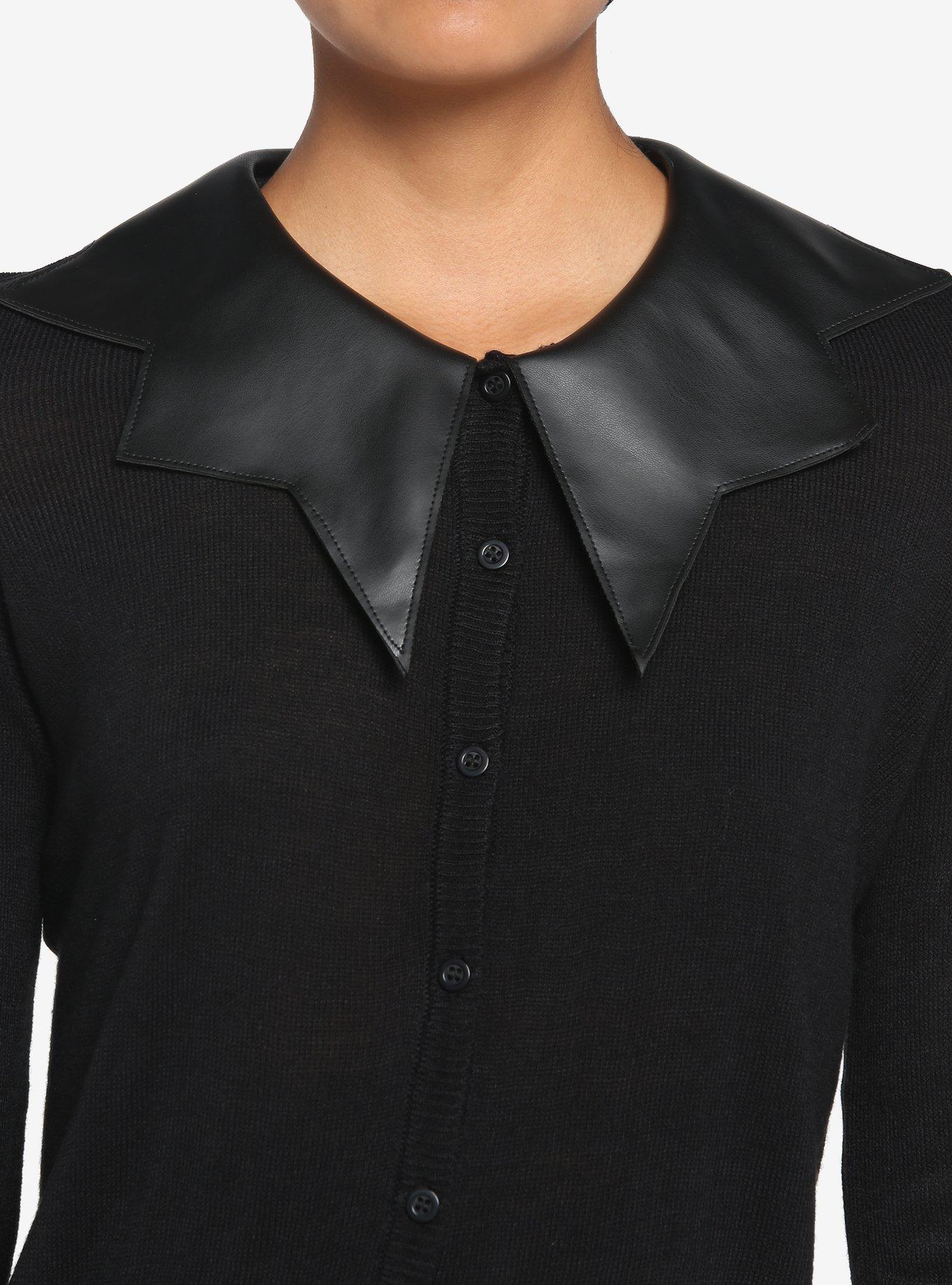 Black Bat Wing Collar Girls Cardigan, BLACK, alternate