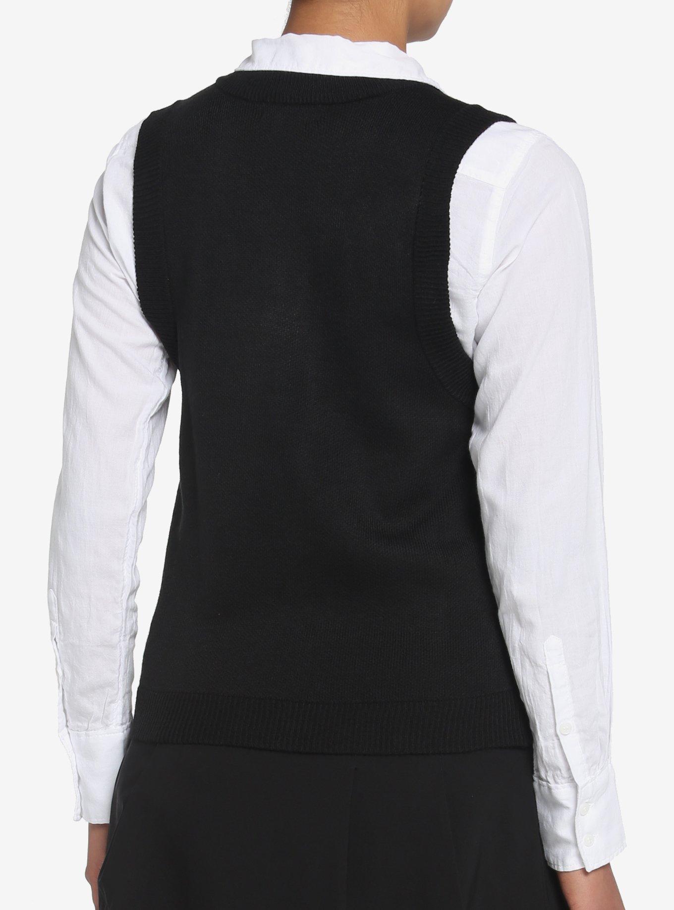 Black Skull Argyle Girls Sweater Vest, BLACK, alternate