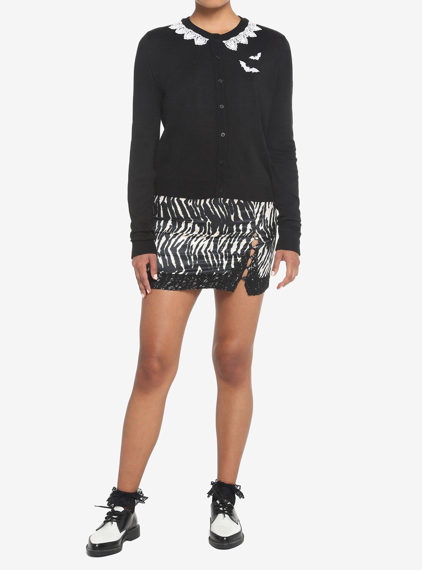 Bats & Lace Girls Crop Cardigan, BLACK, alternate