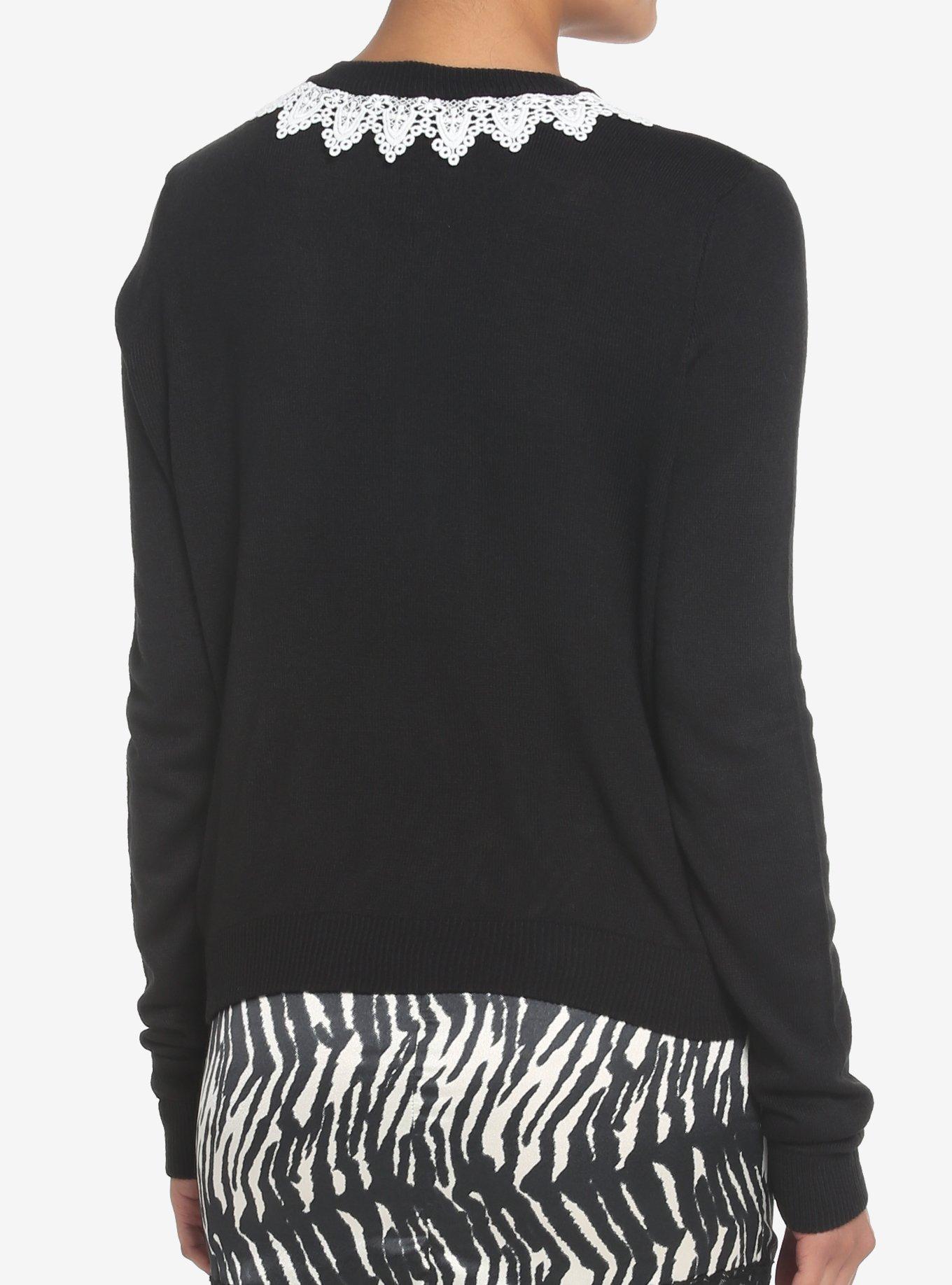 Bats & Lace Girls Crop Cardigan, BLACK, alternate