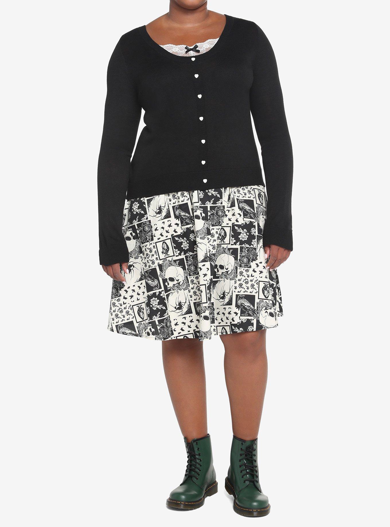 Black & Ivory Peekaboo Girls Crop Cardigan Plus Size, BLACK, alternate