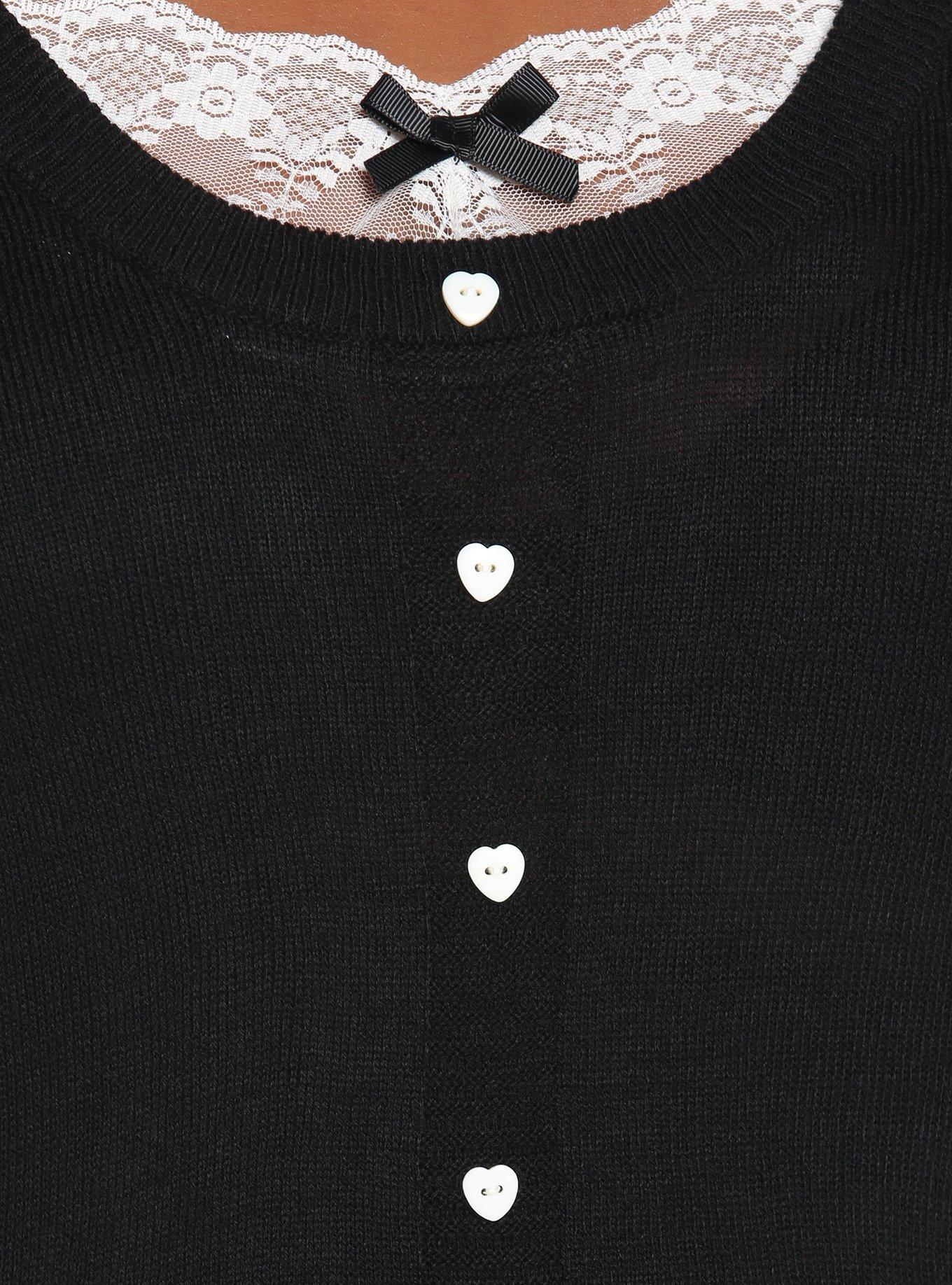 Black & Ivory Peekaboo Girls Crop Cardigan Plus Size, BLACK, alternate