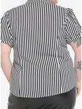 Black & White Pinstripe Bow Girls Woven Button-Up Plus Size, STRIPE-BLACK WHITE, alternate
