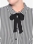 Black & White Pinstripe Bow Girls Woven Button-Up Plus Size, STRIPE-BLACK WHITE, alternate