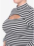 Black & White Stripe Cutout Girls Long-Sleeve Top Plus Size, STRIPE-BLACK WHITE, alternate