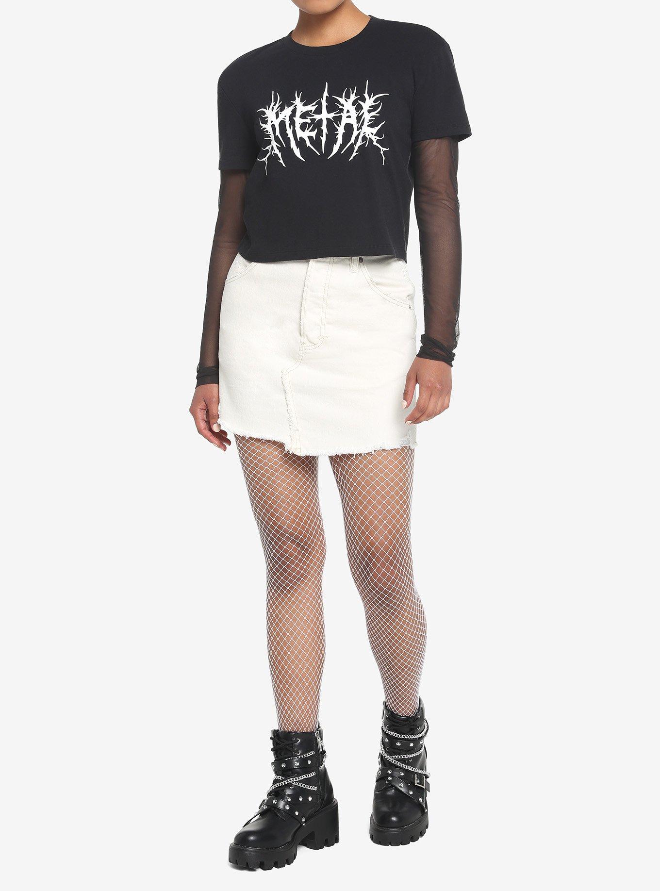 Metal Font Mesh Twofer Girls Long-Sleeve T-Shirt, BLACK, alternate