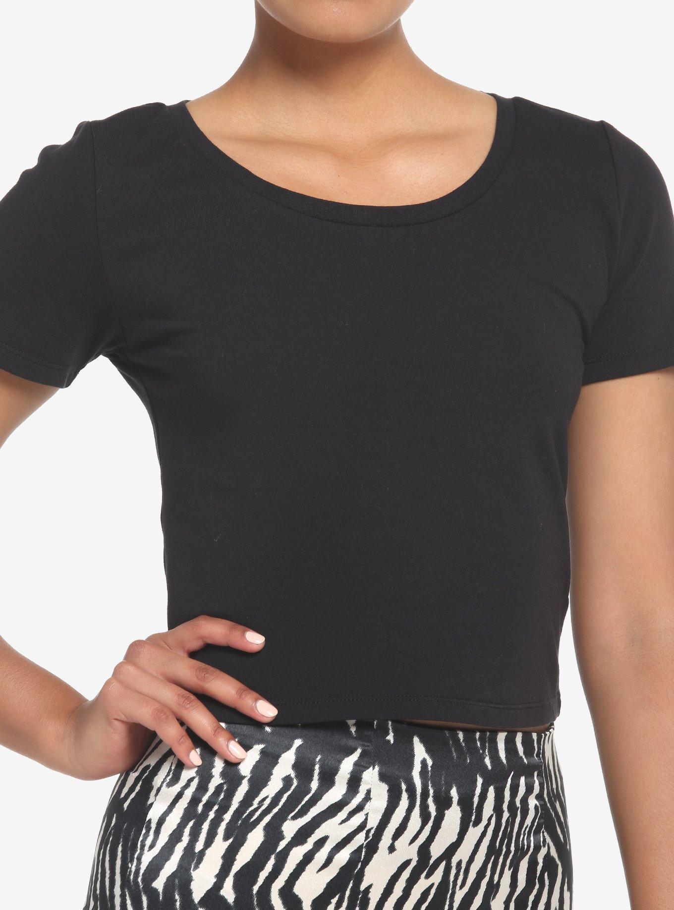 Black Shredded Girls Crop T-Shirt, BLACK, alternate
