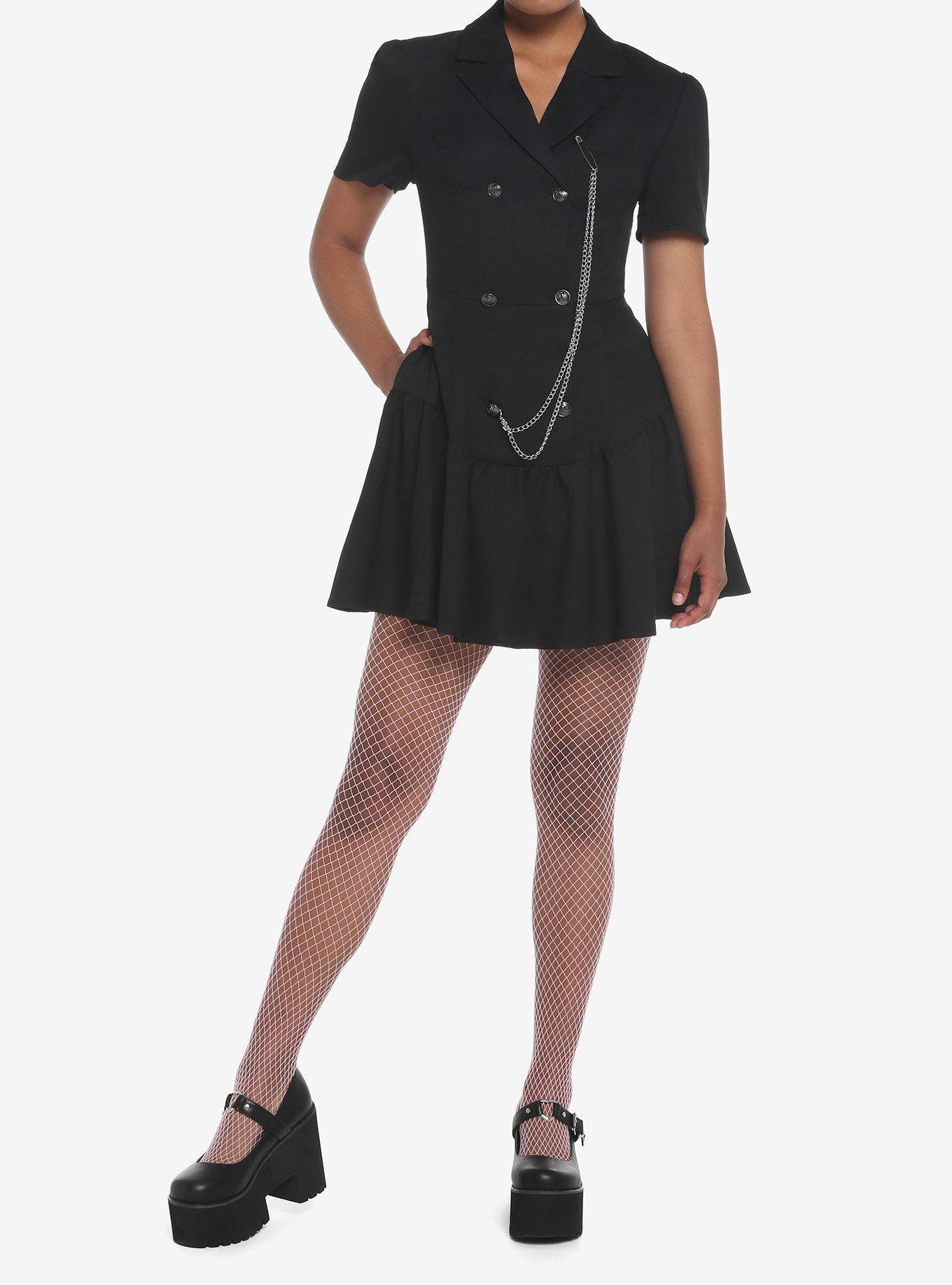 Hardware Chain Double-Breasted Blazer Dress, BLACK, alternate