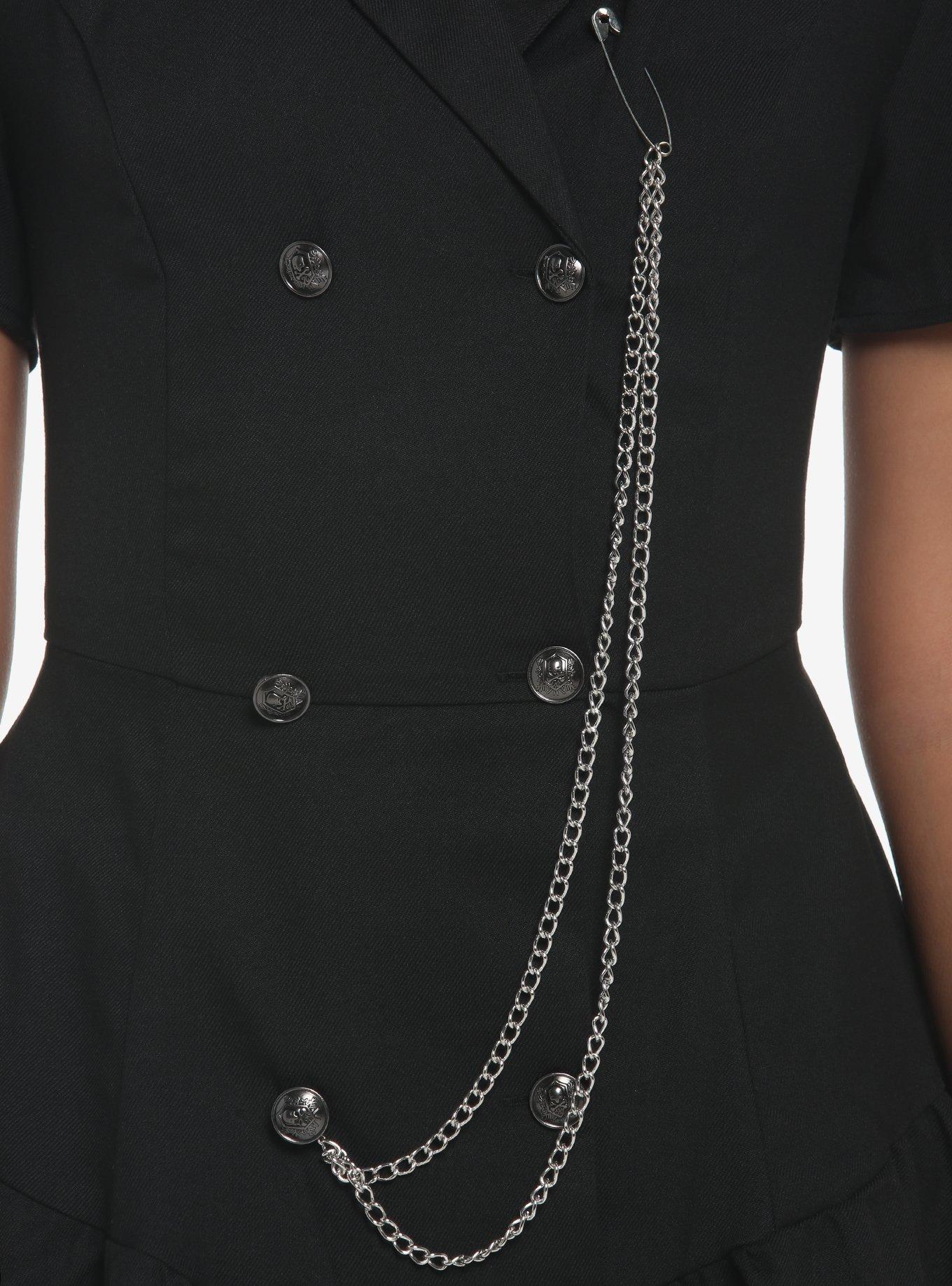 Hardware Chain Double-Breasted Blazer Dress, BLACK, alternate