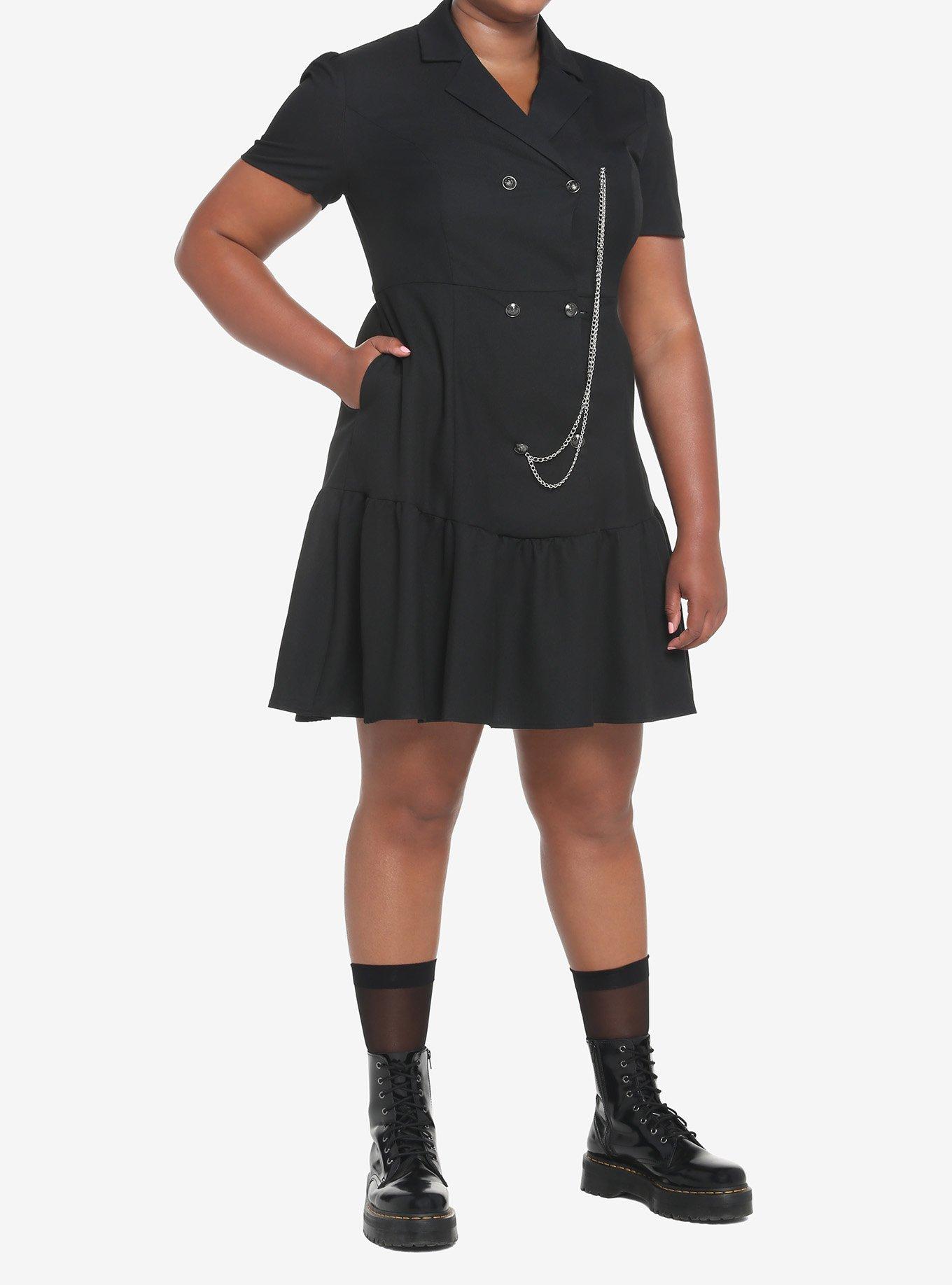 Hardware Chain Double-Breasted Blazer Dress Plus Size, BLACK, alternate