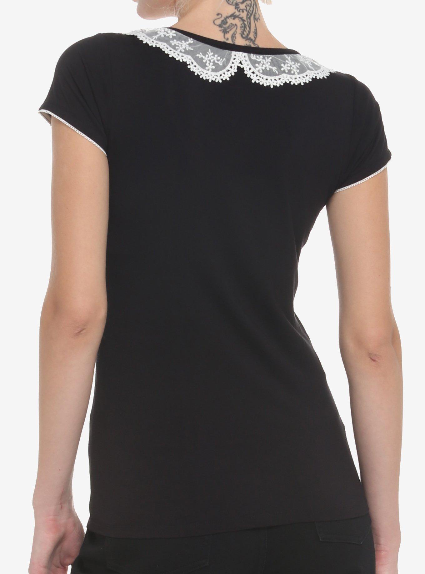 Raven Skull Lace Collar Girls Top, BLACK, alternate
