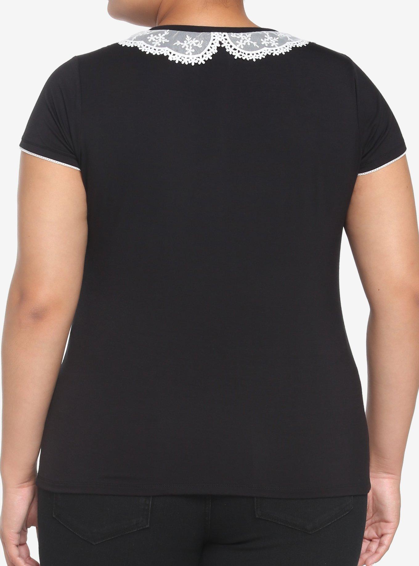 Raven Skull Lace Collar Girls Top Plus Size, BLACK, alternate