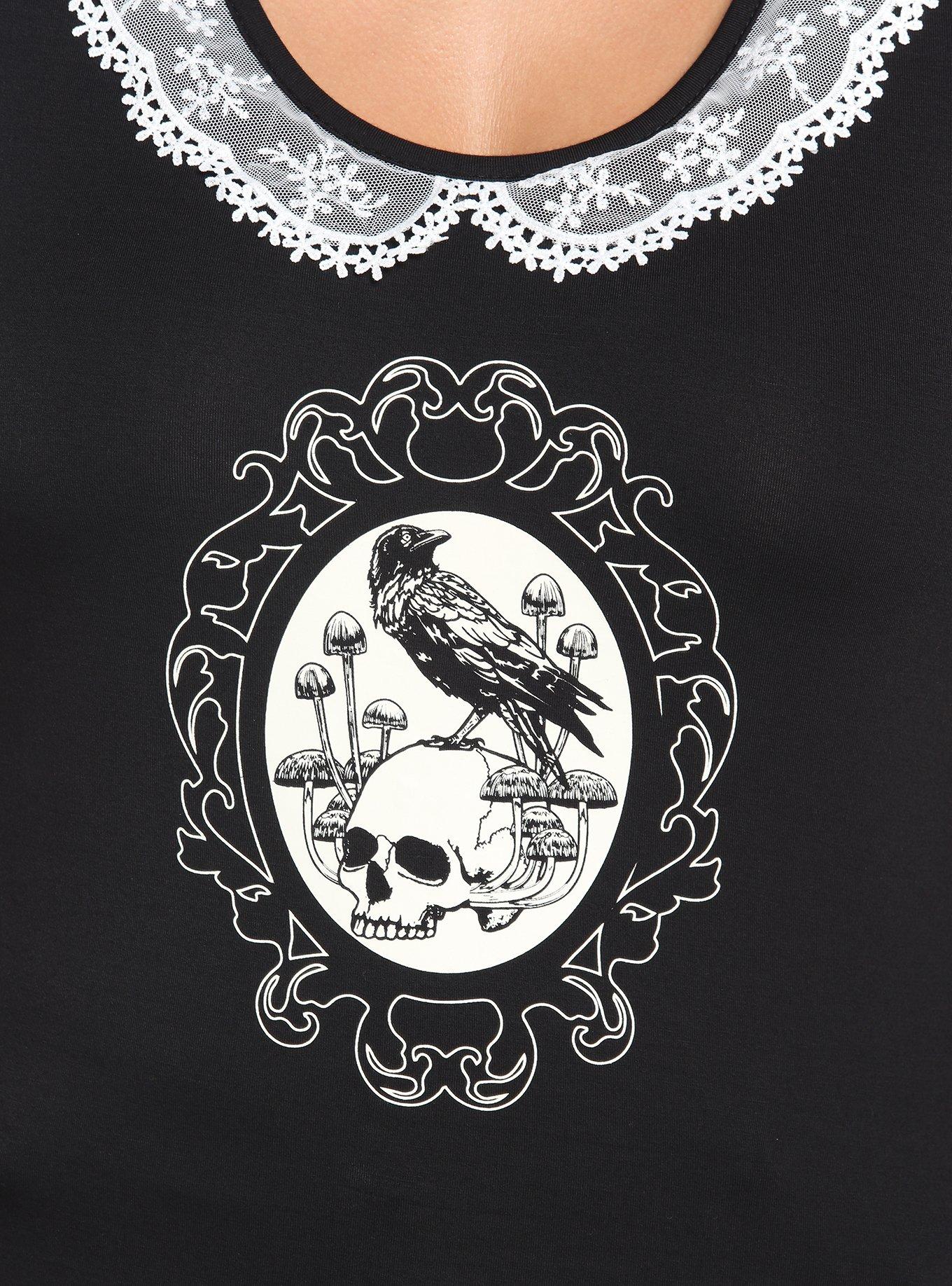 Raven Skull Lace Collar Girls Top Plus Size, BLACK, alternate