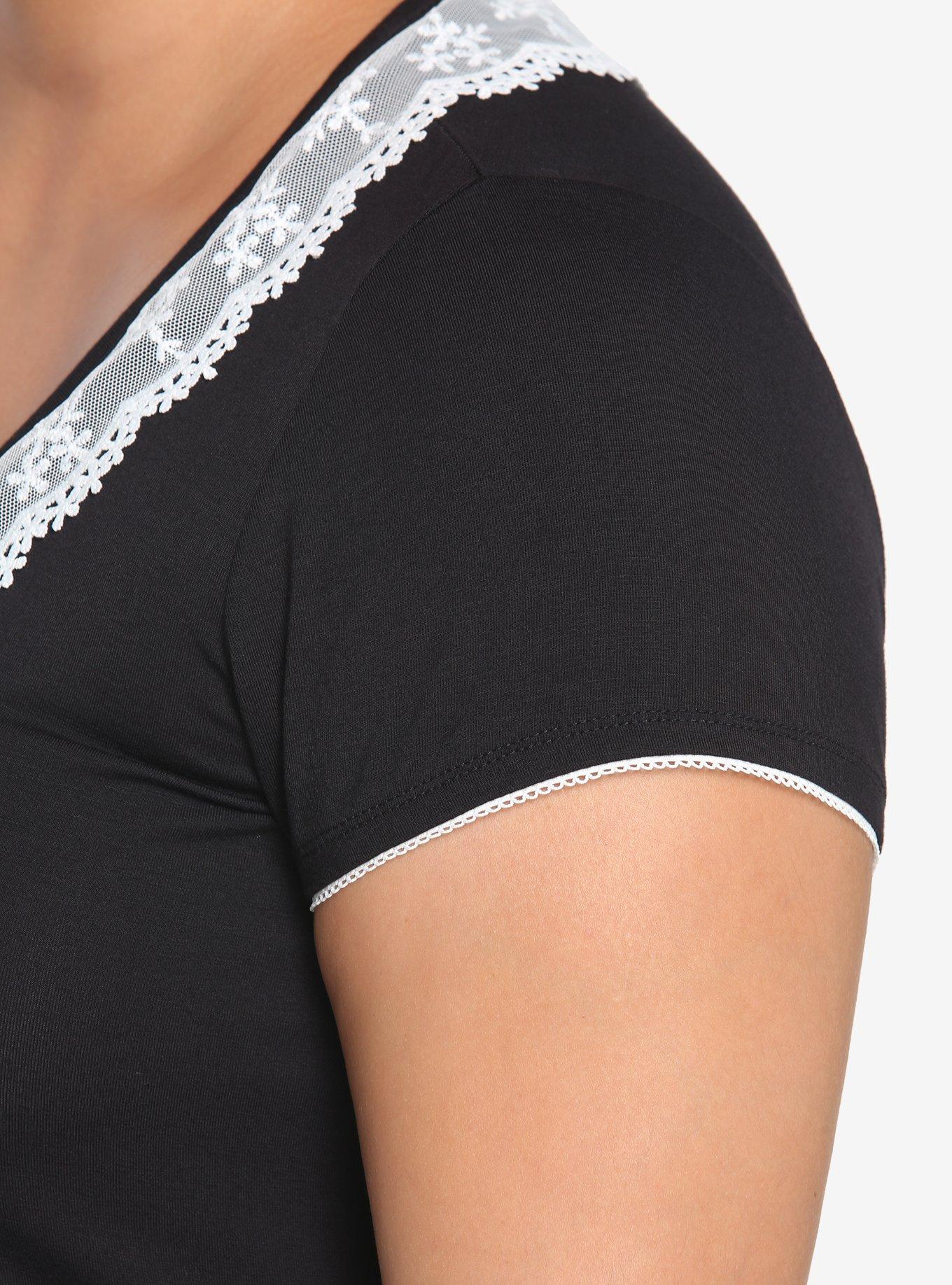 Raven Skull Lace Collar Girls Top Plus Size, BLACK, alternate