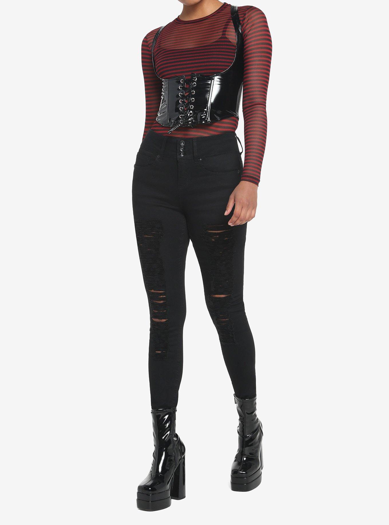 Faux Leather Under Bust Corset Girls Top, BLACK, alternate