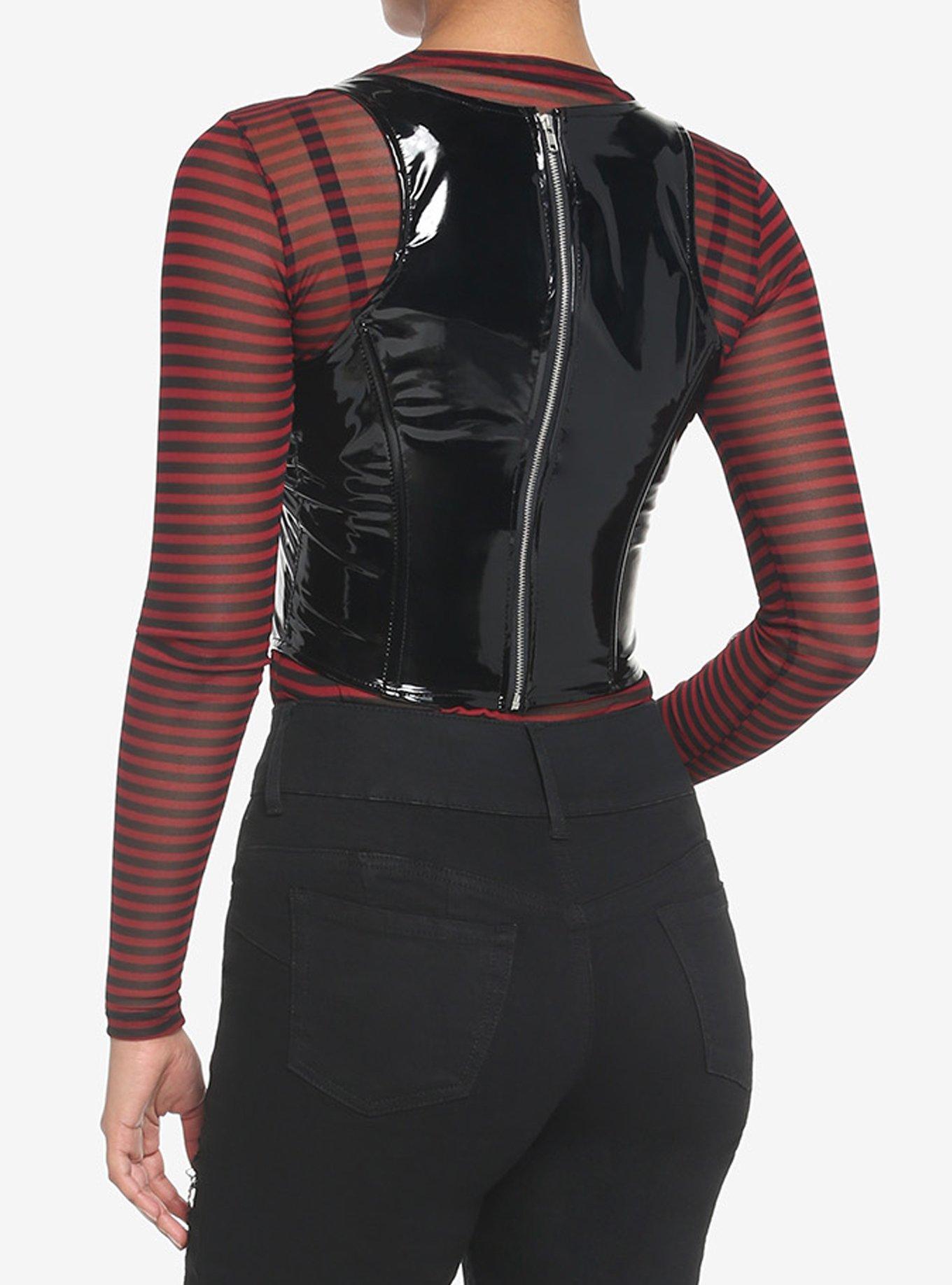 Faux Leather Under Bust Corset Girls Top, BLACK, alternate