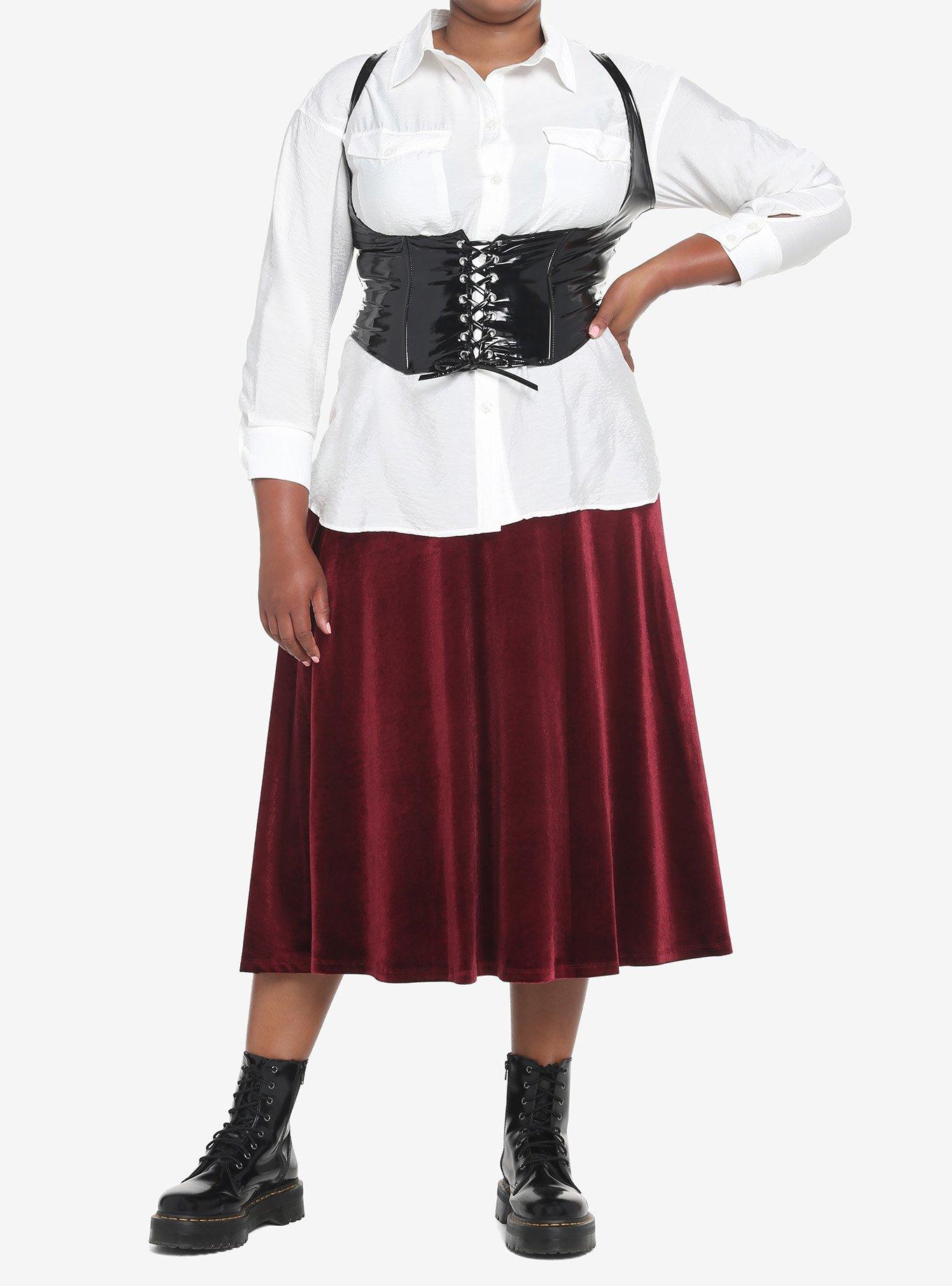Faux Leather Under Bust Corset Girls Top Plus Size, BLACK, alternate