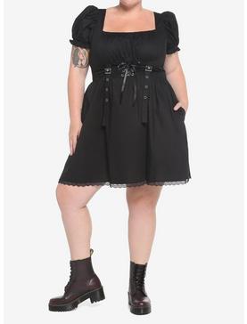 Black Corset Grommet Dress Plus Size, , hi-res