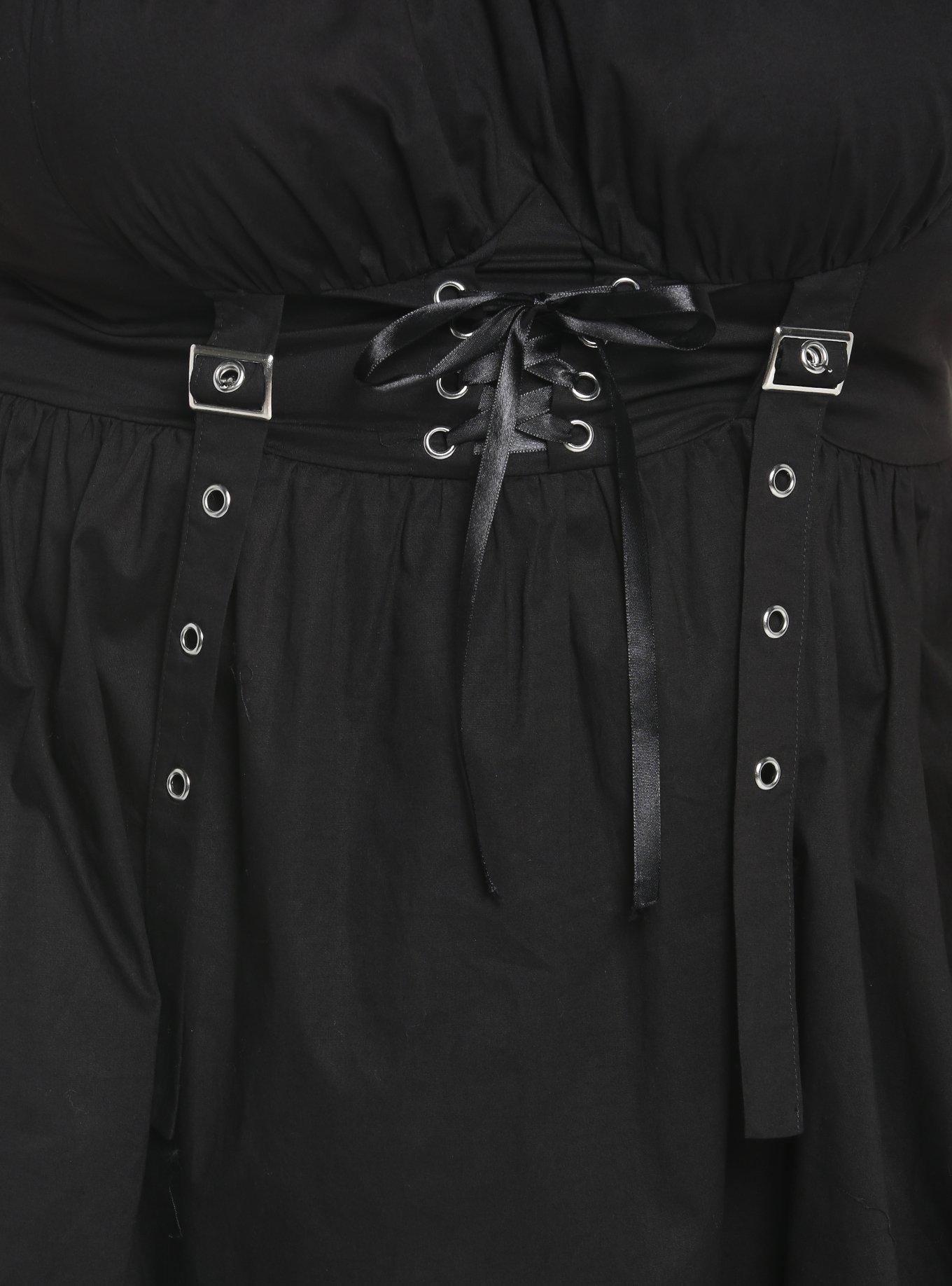 Black Corset Grommet Dress Plus Size, BLACK, alternate