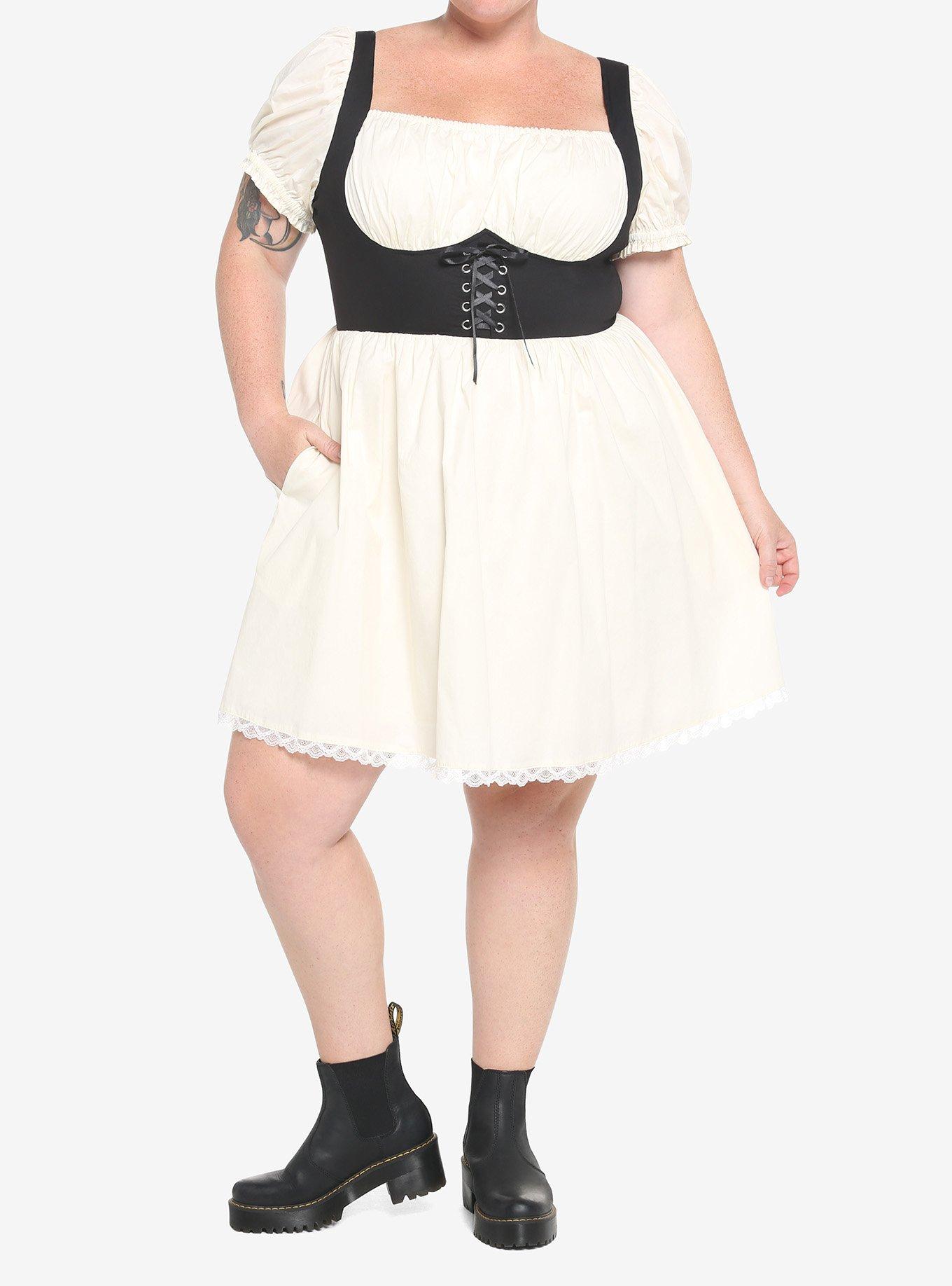 Ivory Lace Ruffle Corset Dress Plus Size, IVORY, alternate