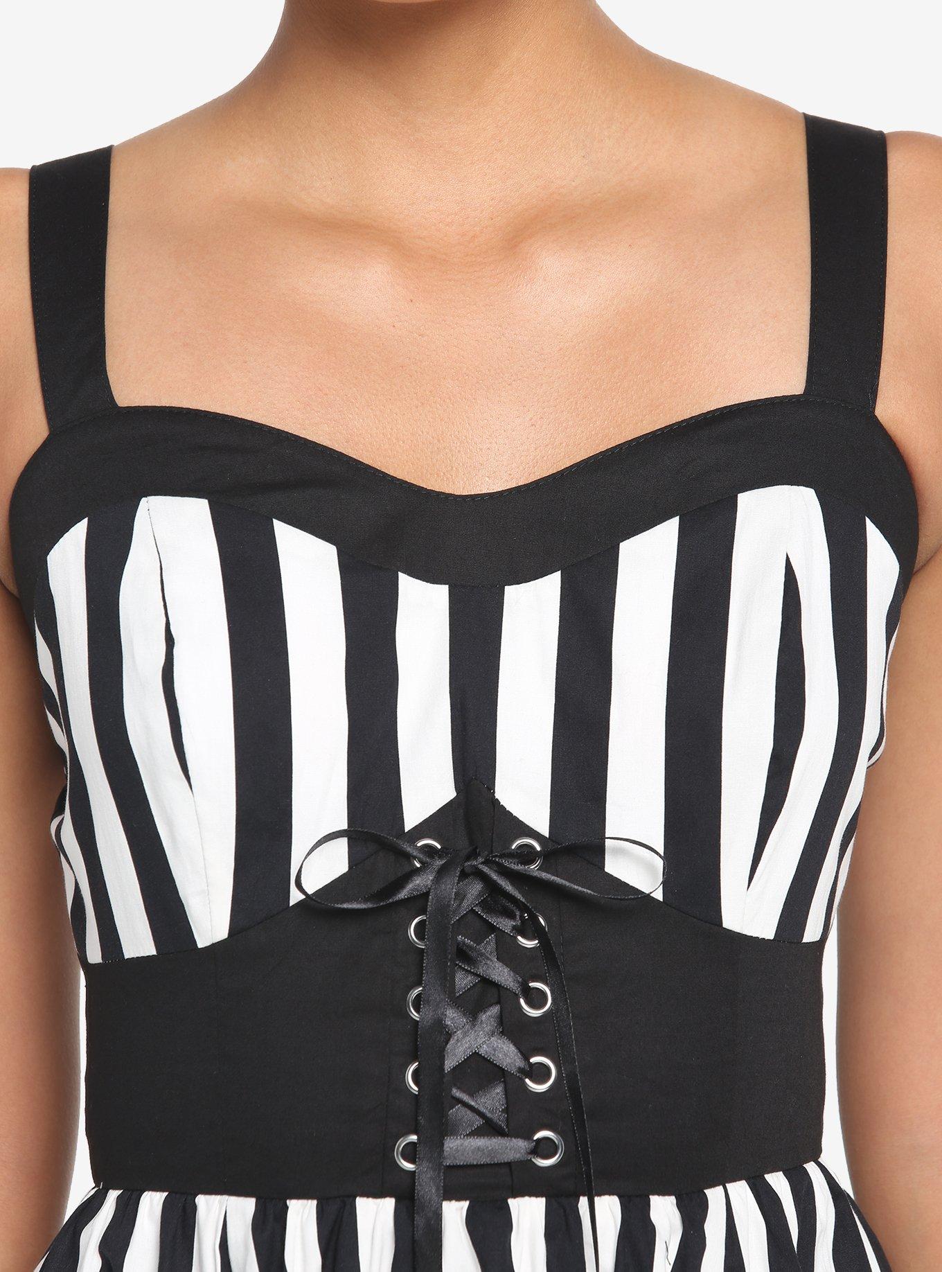 Black & White Stripe Corset Dress, STRIPE-BLACK WHITE, alternate