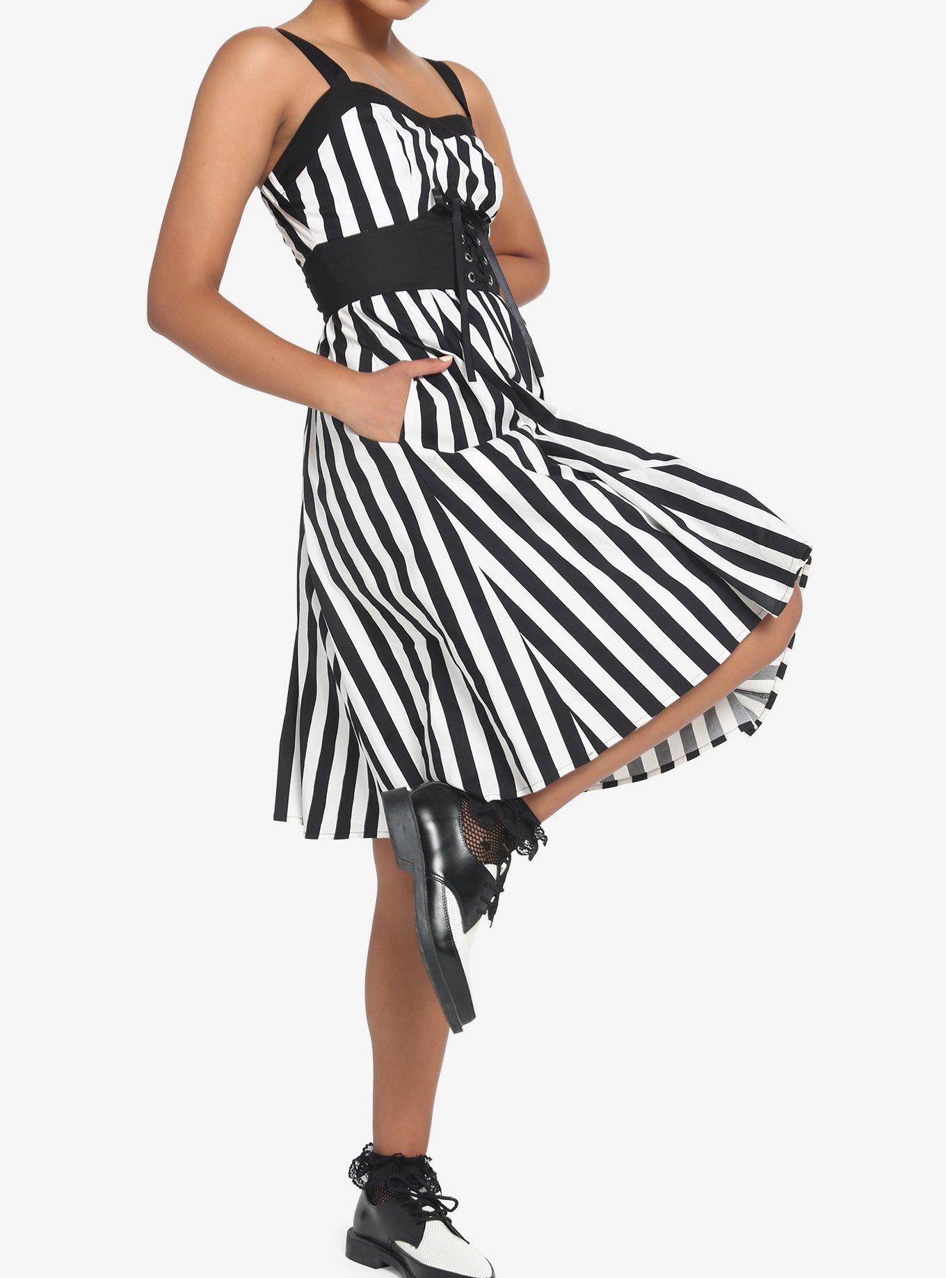 Black & White Stripe Corset Dress, STRIPE-BLACK WHITE, alternate