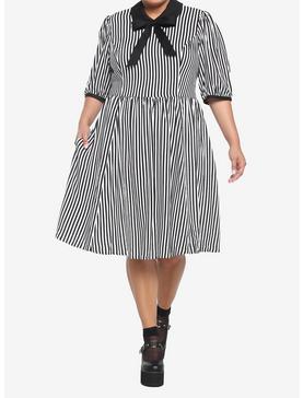 Black & White Stripe Bow Retro Dress Plus Size, , hi-res