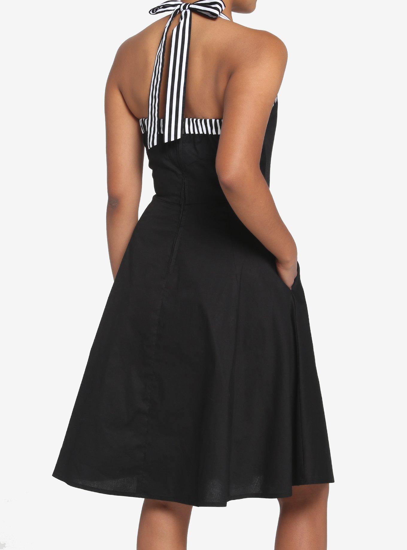 Black & White Stripe Retro Halter Dress, STRIPE WHITE AND BLACK, alternate