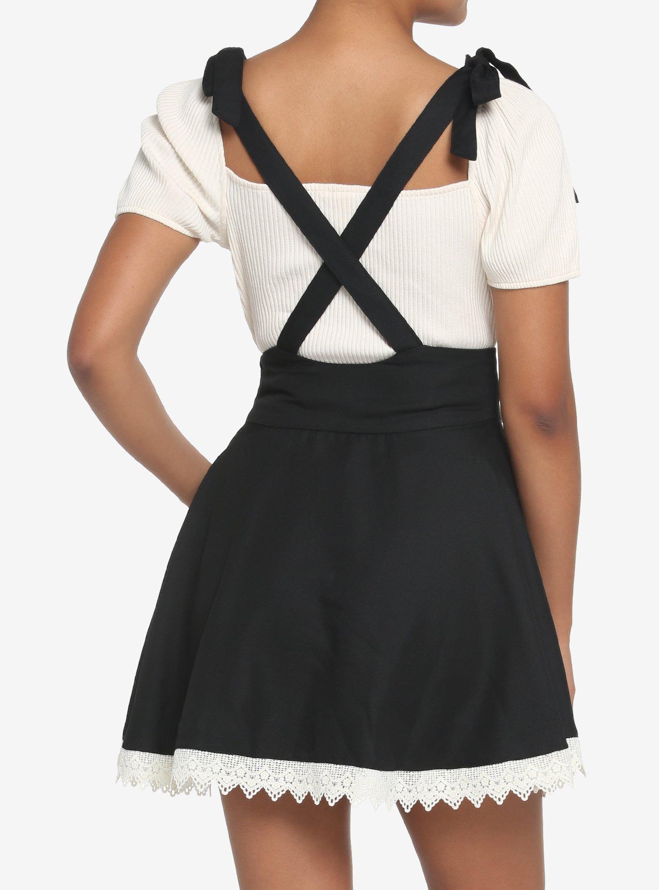 Black & White Ribbon Lace Suspender Skirt, BLACK, alternate