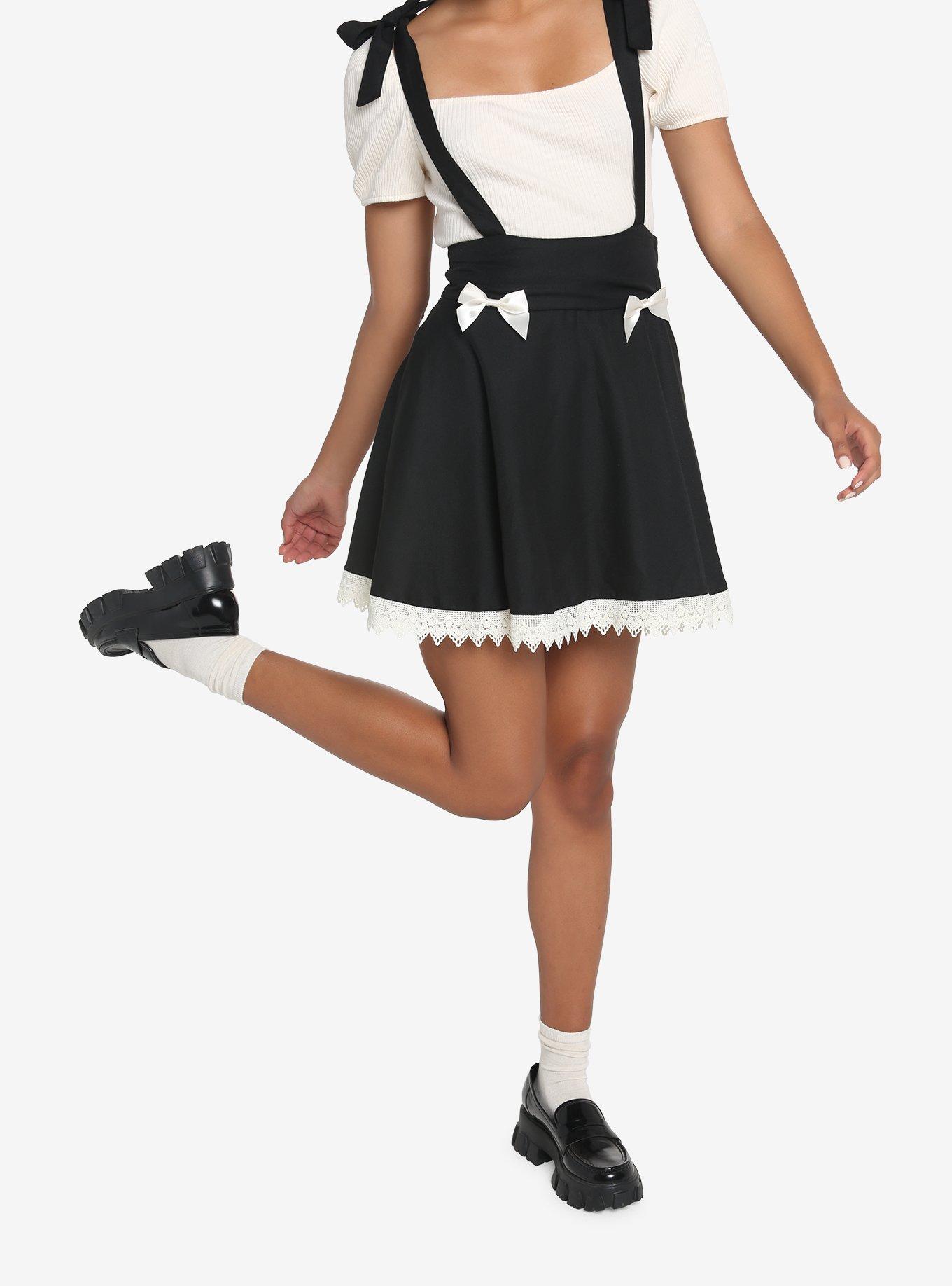 Black & White Ribbon Lace Suspender Skirt, BLACK, alternate