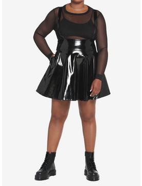 Black Patent Faux Leather Suspender Skirt Plus Size, , hi-res