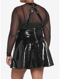 Black Patent Faux Leather Suspender Skirt Plus Size, BLACK, alternate