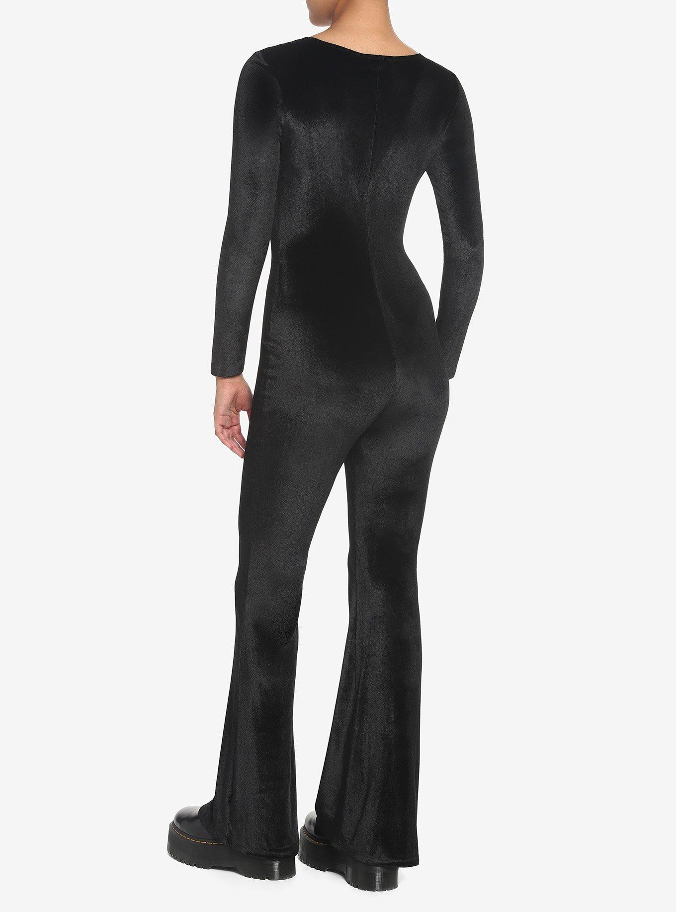 Black Velvet Lace-Up Jumpsuit, BLACK, alternate