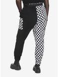 Black & White Checkered Split Cargo Jogger Pants Plus Size, BLACK  WHITE, alternate