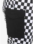 Black & White Checkered Split Cargo Jogger Pants Plus Size, BLACK  WHITE, alternate
