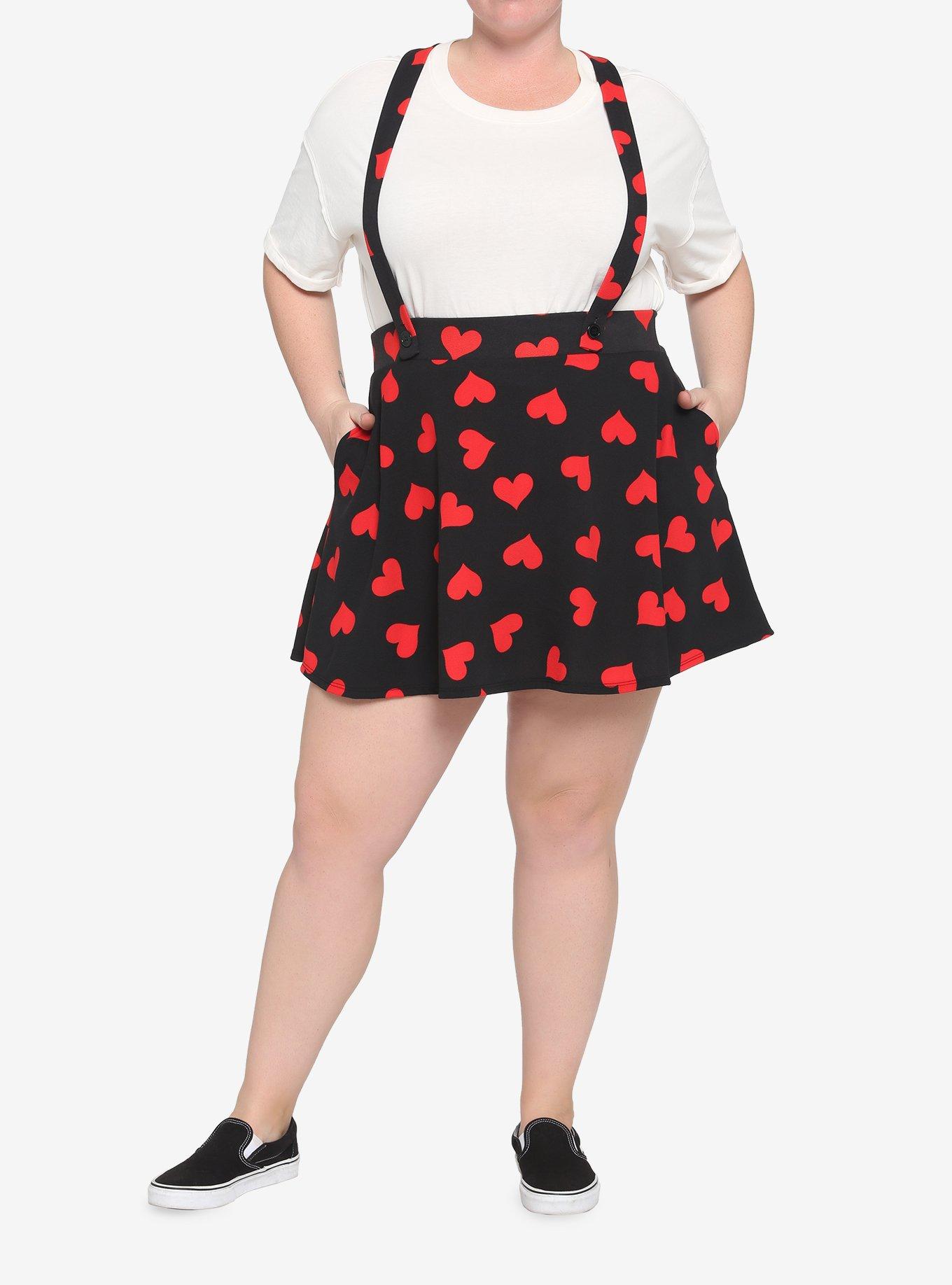 Red Hearts Black Suspender Skirt Plus Size, BLACK  RED, alternate