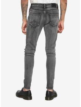 Grey Wash Destructed Skinny Jeans, , hi-res