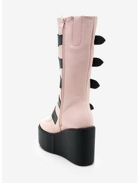 Plus Size Black & Pink Heart Buckle Platform Boots, , hi-res
