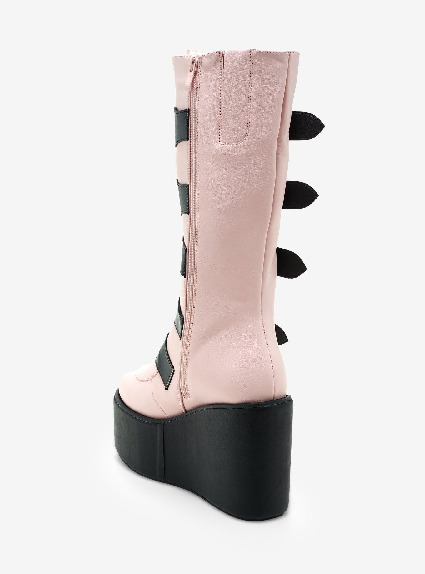 Black & Pink Heart Buckle Platform Boots, MULTI, alternate