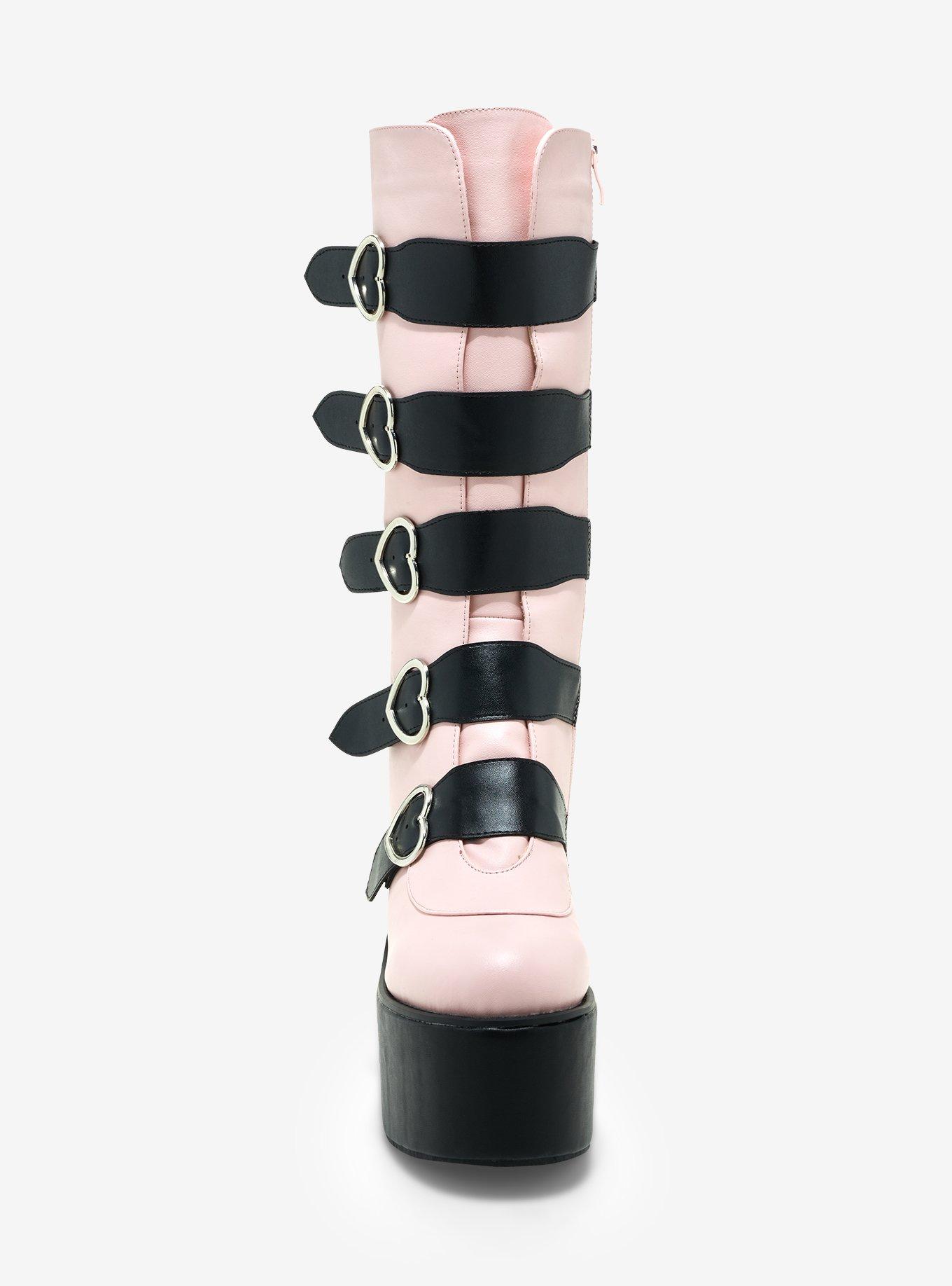 Black & Pink Heart Buckle Platform Boots, MULTI, alternate